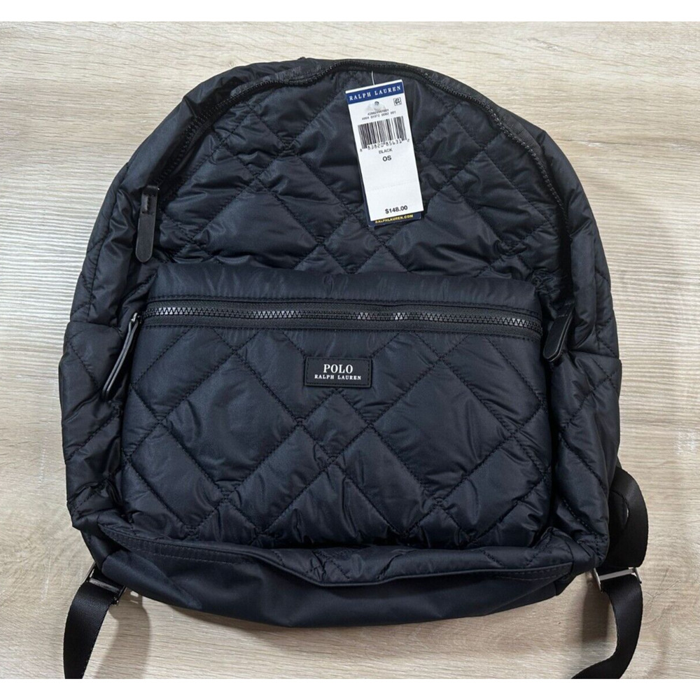 NWT Polo Ralph Lauren Women’s Black Quilted Puffer Zipper Logo Backpack